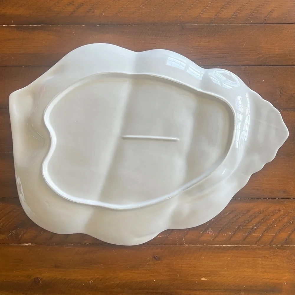 Vintage White Ceramic Conch Shell Seafood 18” x 13” Large Serving Platter